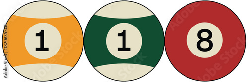 billiard balls numbered one through eight, vector icons with traditional pool colors, ideal for sports illustrations, gaming interfaces, recreational graphics, and digital or print design projects.