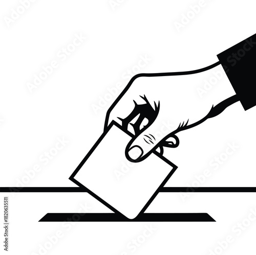 Vector illustration of hand casting vote, white