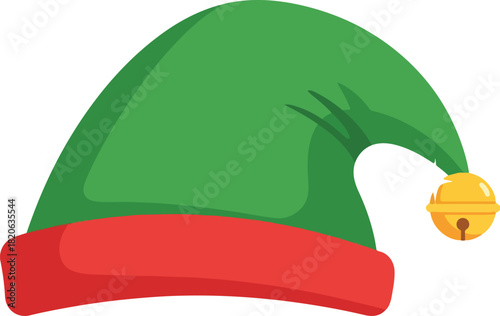 Festive Elf Hat: A colorful elf hat, perfect for spreading holiday cheer, featuring a vibrant green cap, a red brim, and a cheerful golden bell.