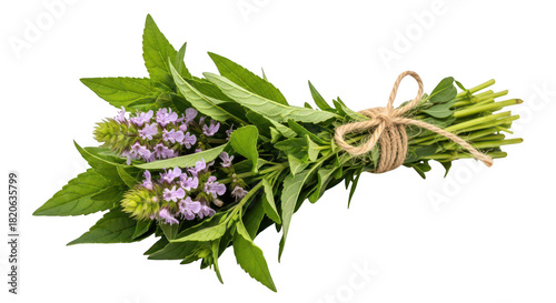 Fresh Hyssop Herb Bunch With Purple Flowers On Black Background