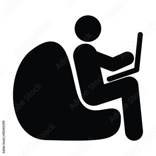 Person Working on Laptop Icon - Office Worker, Remote Work, Freelance, Business Desk Graphic