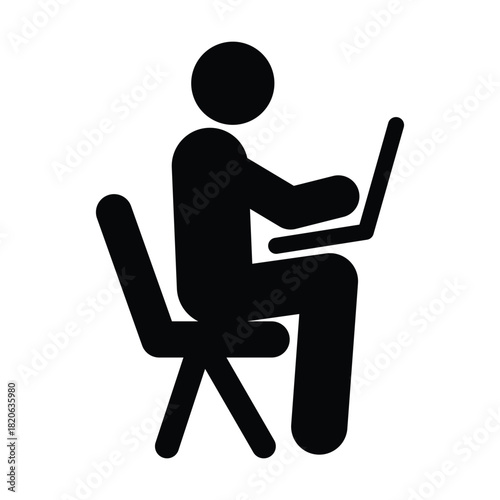 Person Working on Laptop Icon - Office Worker, Remote Work, Freelance, Business Desk Graphic