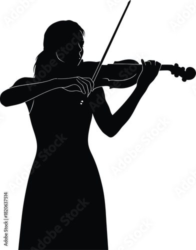 A graceful silhouette of a female violinist performing a classical piece, showcasing her passion and skill with the instrument, isolated on white