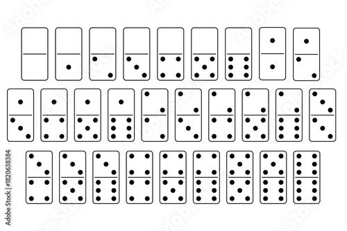 Domino, complete set of dominoes. Transparent, with outlines. Vector, graphic, design, Cutting, printing, subwoofer, laser engraving
