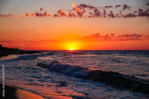 Fototapeta Naklejka Na Ścianę i Meble -  Golden Hours in the Istanbul Black Sea Beach, Sunset Reflections Time in the Şile Beach Photo, Sile Istanbul, Türkiye (Turkey)