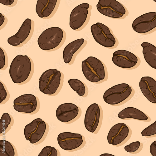 Vector Seamless Pattern of Cartoon Coffee Beans