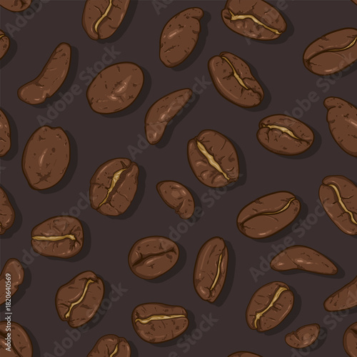 Vector Seamless Pattern of Cartoon Coffee Beans