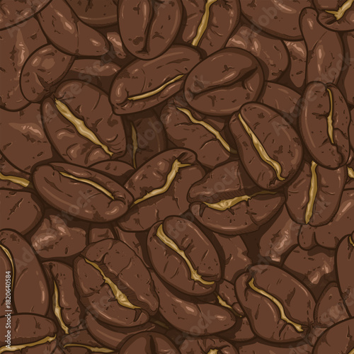 Vector Seamless Pattern of Cartoon Coffee Beans
