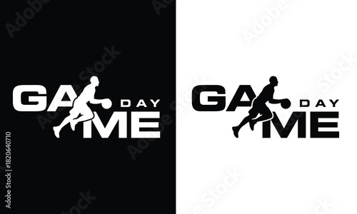 Game Day Basketball Logo Duotone, Black and White Game Day Text with Player Silhouette, Basketball Game Day Wordmark, t-shirt.