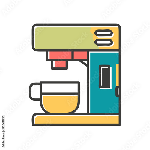 Colorful Coffee Maker Illustration with a Full Cup of Coffee.