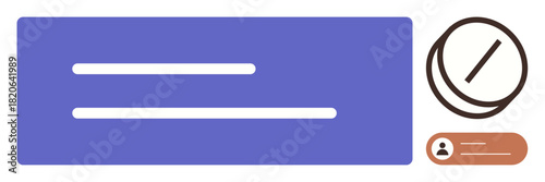 Horizontal layout with input fields, circular security highlight, and a profile icon. Ideal for login, account access, authentication, user interface design, online security, digital ID simple flat