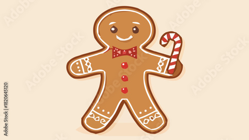 Festive gingerbread man holding candy cane brings joyful holiday cheer to Christmas celebrations design element