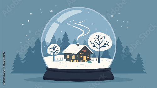 Whimsical winter scene inside a snow globe, perfect for holiday greetings and seasonal promotions