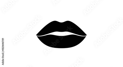A minimalist graphic illustration of lips, presented in solid black against a plain white background.