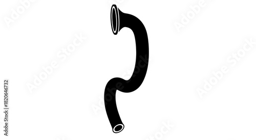 A stylized black and white illustration of a curved, tubular object.