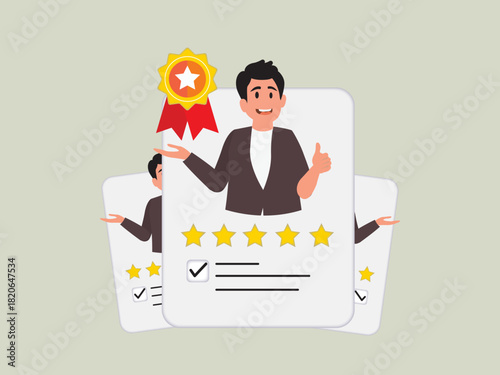 employee team success illustration appreciation group happy diverse people business suit cup manager background achievement cheerful colleague company
