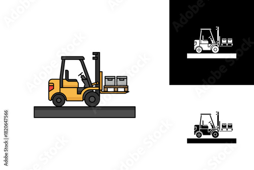 Yellow forklift carrying stacked cargo boxes on a pallet, representing industrial logistics, warehouse operations, and freight transportation with a heavy machinery vehicle