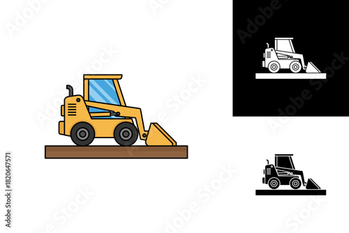 Vector illustration of a compact utility loader vehicle, featuring a front-mounted bucket, perfect for construction, landscaping, and material handling graphic design elements