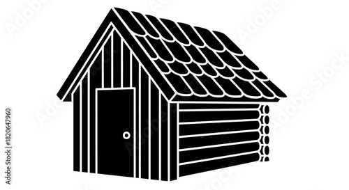 Rustic wooden cabin with shingled roof offers a charming shelter