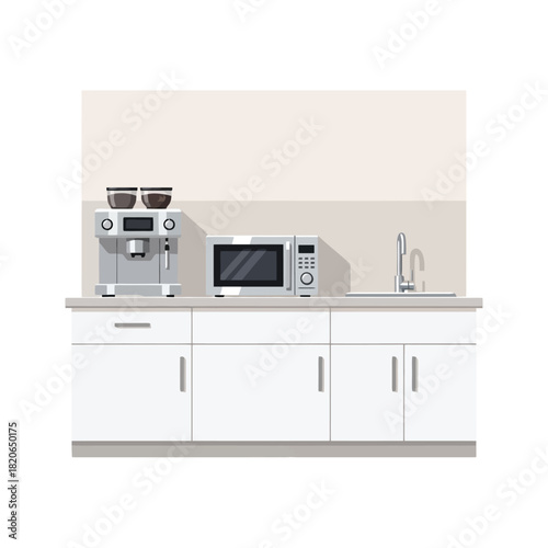 Contemporary kitchen scene with coffee maker and microwave