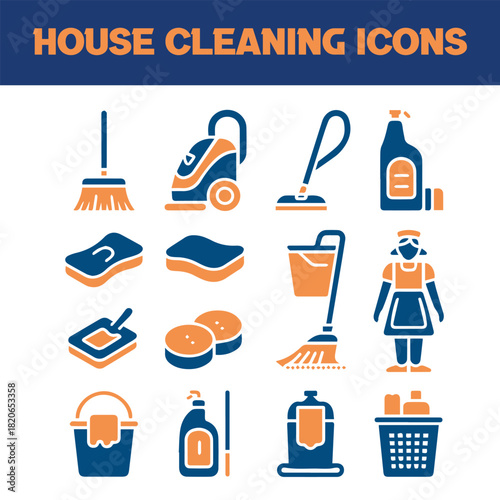 Home Cleaning, Maid Service, and Hygiene Equipment Glyph Icons.