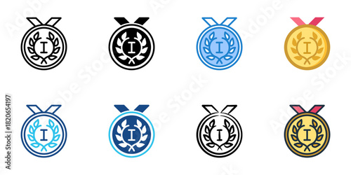 Gold Medal icon set multiple style collection 
