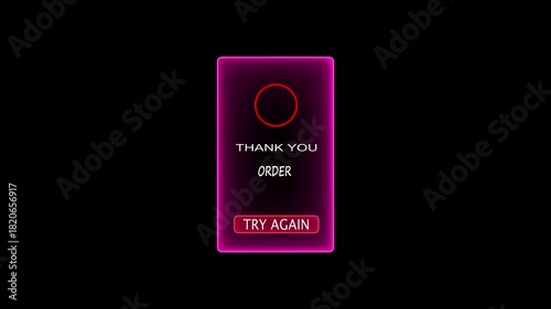 Neon Pink ORDER Payment Failed Notification alert. 4K video black background.4k animation.