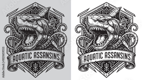 Cybernetic Shark and Octopus Design: Aquatic Assassins, Steampunk, and Circuit Board Hexagon