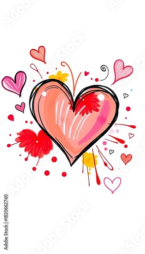 Playful, hand-drawn heart doodle with whimsical swirls and splashes of bright color, exuding lighthearted fun and creativity,  whimsical,  quirky