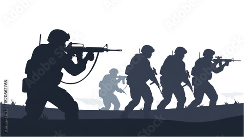 Silhouetted Soldiers in Formation A Visual Depiction of Military Action