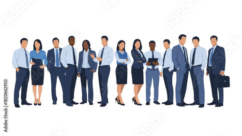 Diverse group of business professionals standing together in an office setting