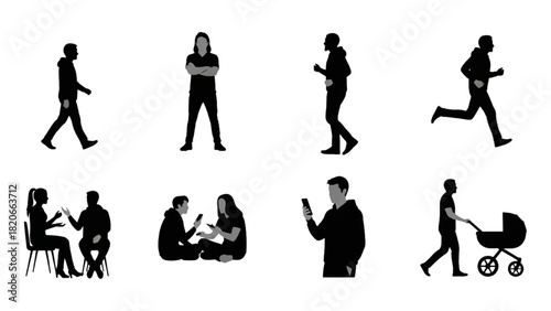 Diverse human silhouettes representing various activities and interactions