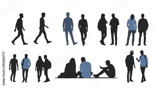 Collection of Silhouetted Figures in Various Poses and Activities