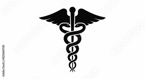Medical Symbol of Caduceus with Two Snakes and Wings - Healthcare Icon