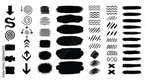 Vector brush strokes elements design pack graphic resources set