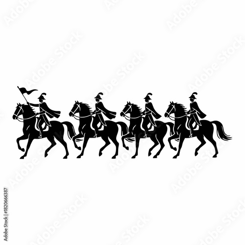 Historical Cavalry Riding with Flag Silhouette