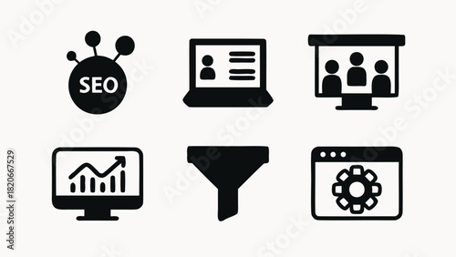 Flat vector illustration showcasing various digital marketing elements and strategies ideal for online advertising and business promotion