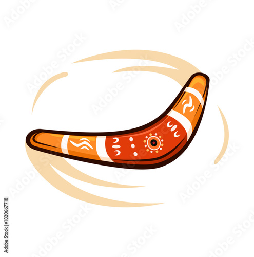 Traditional Boomerang Illustration with Tribal Patterns and Motion Effect Cartoon Vector