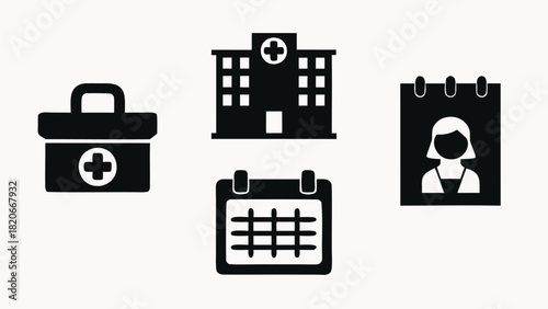 Flat vector illustration depicting a modern healthcare service with medical professionals and patient care elements suitable for digital and print use