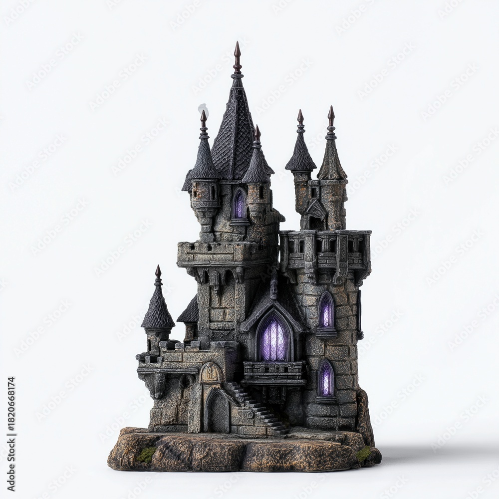 Fototapeta premium Miniature Gothic Fantasy Castle with Glowing Windows