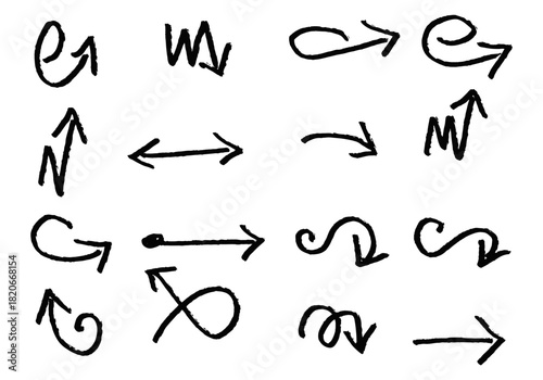 Set of different hand drawn vector arrows.