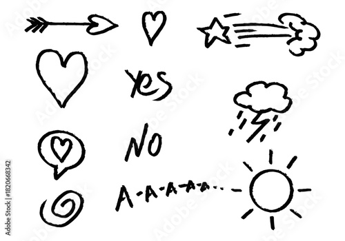 Set of different hand drawn vector doodles.