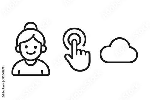 Minimalist line icons user profile clicking hand cloud data storage