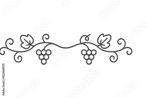 Elegant horizontal divider with stylized grape clusters and swirling vine leaves