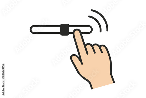 Human finger touching and moving a horizontal adjustment slider bar for settings control