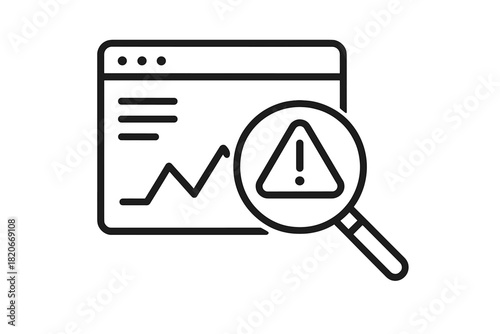 Web browser window showing statistical graph and magnifying glass with critical warning symbol
