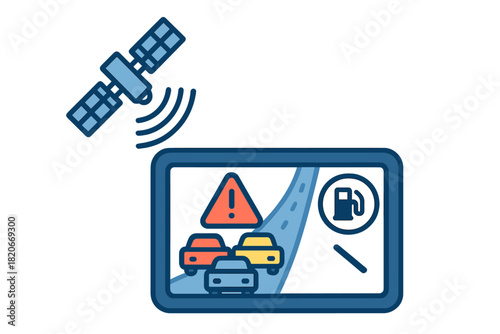 GPS display showing real-time traffic congestion and gas station services