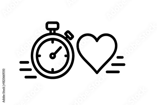 Stopwatch and heart symbol with speed lines for quick medical response