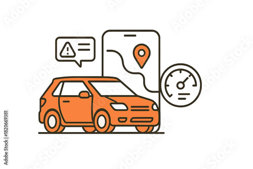 Modern vehicle monitoring system showing GPS location, speed, and maintenance alert