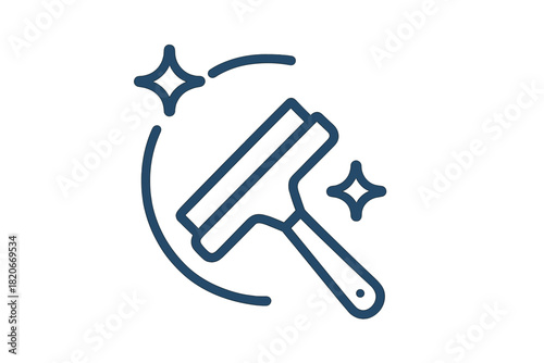 Squeegee cleaning tool with sparkling effect representing hygiene and maintenance services